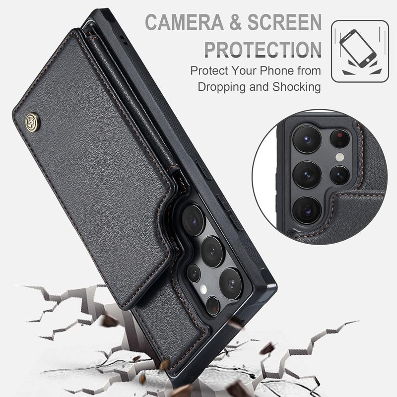 Vinich for Samsung Galaxy S23 Ultra Wallet Case with Card Holder, RFID Blocking Credit Slots Kickstand Shockproof Phone Cover Fit for Galaxy S23 Ultra 6.8" Black - Image 5